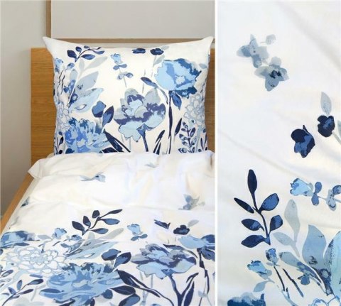 Pościel bawełniana 140x200 Flo błękitna biała liście kwiaty Bielbaw Premium Pościel bawełniana 140x200 Flo błękitna biała liście kwiaty Bielbaw Premium