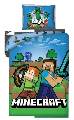 Pościel bawełniana 140x200 Minecraft niebieska poszewka 50x70 H2