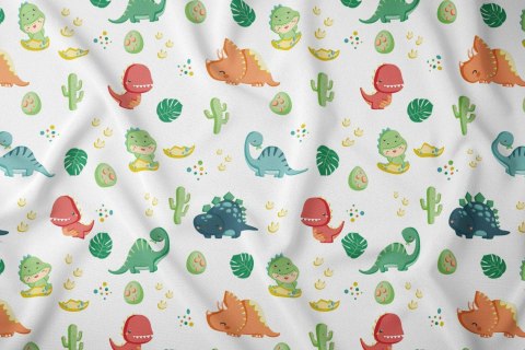 Poszewka bawełniana 50x60 dinozaury biała kolorowa dziecięca zapinana na suwak 3811 A KARO Kraina Snów Poszewka bawełniana 50x60 dinozaury biała kolorowa dziecięca zapinana na suwak 3811 A KARO Kraina Snów