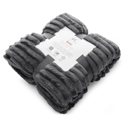 Koc narzuta 70x160 Soft stalowy z mikrofibry prążki na fotel D91 Koc narzuta 70x160 Soft stalowy z mikrofibry prążki na fotel D91
