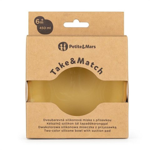 Miseczka z przyssawką silikonowa żółta dwukolorowa 6m+ PETITE&MARS Miseczka z przyssawką silikonowa żółta dwukolorowa 6m+ PETITE&MARS