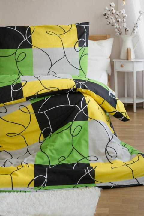 Pościel z mikrofibry 220x200 Krata limonkowa czarna poszewki 70x90 PB25 Pościel z mikrofibry 220x200 Krata limonkowa czarna poszewki 70x90 PB25
