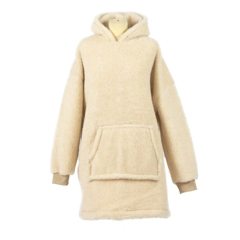 Bluza wełniana merynos Hoodie beżowa z kapturem i dużą kieszenią Uniwersalna Bluza wełniana merynos Hoodie beżowa z kapturem i dużą kieszenią Uniwersalna