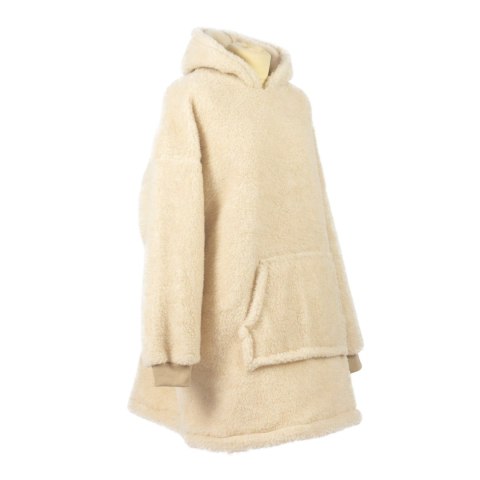 Bluza wełniana merynos Hoodie beżowa z kapturem i dużą kieszenią Uniwersalna Bluza wełniana merynos Hoodie beżowa z kapturem i dużą kieszenią Uniwersalna