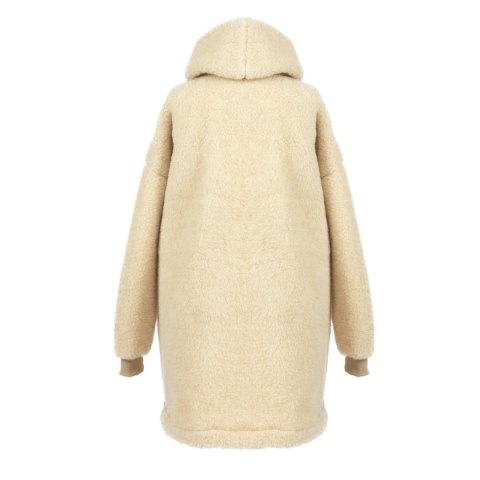 Bluza wełniana merynos Hoodie beżowa z kapturem i dużą kieszenią Uniwersalna Bluza wełniana merynos Hoodie beżowa z kapturem i dużą kieszenią Uniwersalna