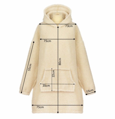 Bluza wełniana merynos Hoodie beżowa z kapturem i dużą kieszenią Uniwersalna Bluza wełniana merynos Hoodie beżowa z kapturem i dużą kieszenią Uniwersalna