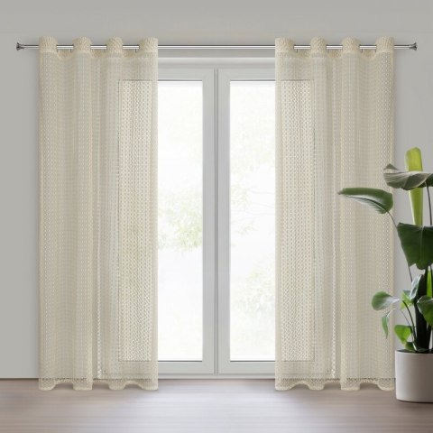 Firana 140x250 Mirella beżowa o strukturze siatki gotowa na przelotkach Eurofirany Firana 140x250 Mirella beżowa o strukturze siatki gotowa na przelotkach Eurofirany