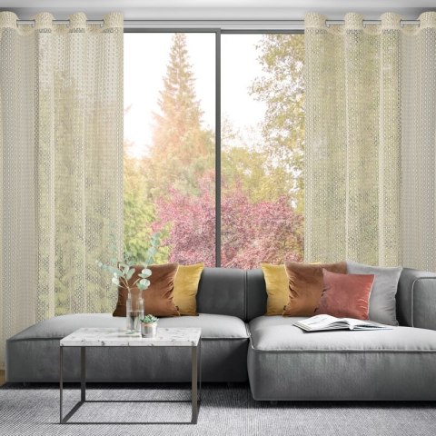 Firana 140x250 Mirella beżowa o strukturze siatki gotowa na przelotkach Eurofirany Firana 140x250 Mirella beżowa o strukturze siatki gotowa na przelotkach Eurofirany