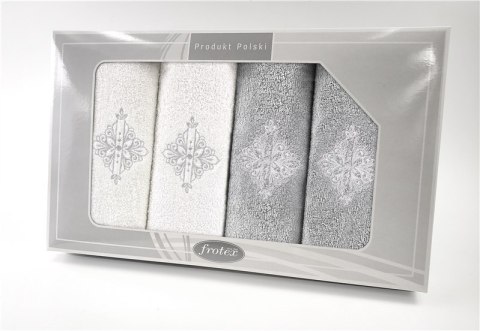 Komplet ręczników w pudełku 4 szt Gift biały popilaty wzór 6 Frotex