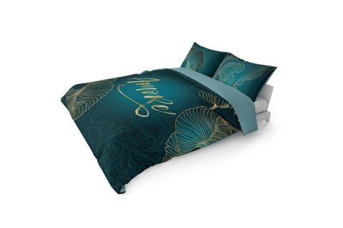 Pościel bawełniana 160x200 Amore turkusowa złota liście 4327 A Holland 29 Pościel bawełniana 160x200 Amore turkusowa złota liście 4327 A Holland 29