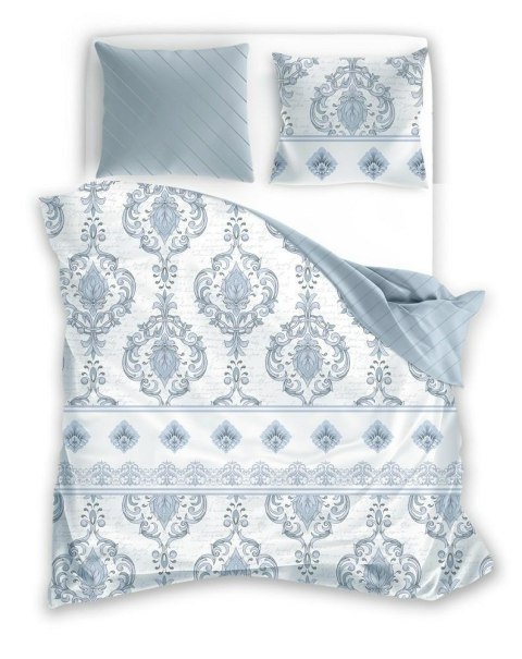 Pościel satynowa 220x200 Pure Sateen 013 biała niebieska ornamenty Faro Pościel satynowa 220x200 Pure Sateen 013 biała niebieska ornamenty Faro