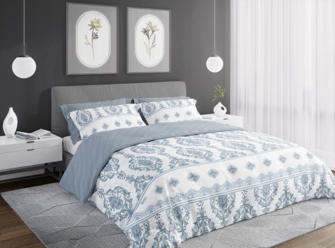 Pościel satynowa 220x200 Pure Sateen 013 biała niebieska ornamenty Faro Pościel satynowa 220x200 Pure Sateen 013 biała niebieska ornamenty Faro