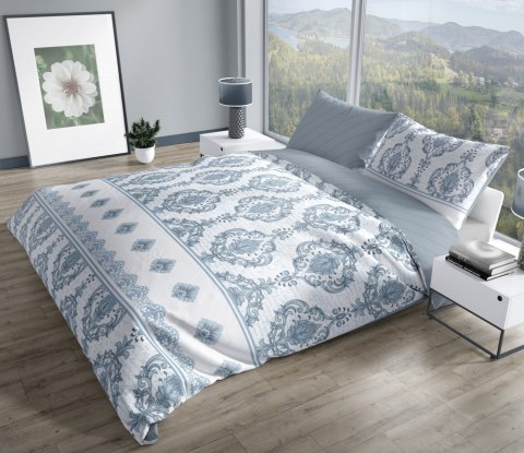 Pościel satynowa 220x200 Pure Sateen 013 biała niebieska ornamenty Faro Pościel satynowa 220x200 Pure Sateen 013 biała niebieska ornamenty Faro