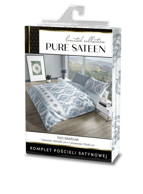 Pościel satynowa 220x200 Pure Sateen 013 biała niebieska ornamenty Faro Pościel satynowa 220x200 Pure Sateen 013 biała niebieska ornamenty Faro