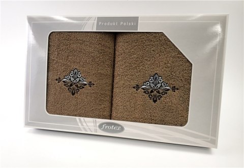 Komplet ręczników w pudełku 2 szt 50x90 70x140 Gift beżowy wzór 3 Frotex