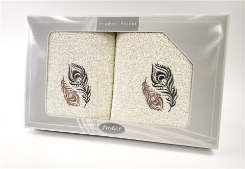 Komplet ręczników w pudełku 2 szt 50x90 70x140 Gift kremowy wzór 2 Frotex
