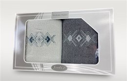 Komplet ręczników w pudełku 2 szt 70x140 Gift biały grafitowy wzór 4 Frotex
