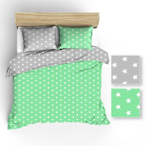 Pościel bawełniana 140x200 R005 szara seledynowa gwiazdki białe 59N 58N Pościel bawełniana 140x200 R005 szara seledynowa gwiazdki białe 59N 58N