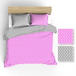 Pościel bawełniana 150x200 R003 szara różowa groszki białe 41N 19N 1 poszewka 50x60