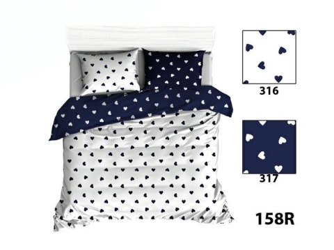 Pościel bawełniana 180x200 R158 biała granatowa serduszka Pościel bawełniana 180x200 R158 biała granatowa serduszka