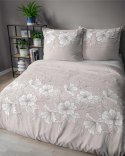 Pościel satynowa 220x200 beżowa jasna biała kwiaty liście 5086 A Home Satin 11