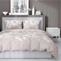 Pościel satynowa 220x200 beżowa jasna biała kwiaty liście 5086 A Home Satin 11