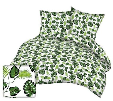 Pościel z kory 160x200 178a biała liście zielone Monstera gałązki palmy na guziki bawełna Pościel z kory 160x200 178a biała liście zielone Monstera gałązki palmy na guziki bawełna